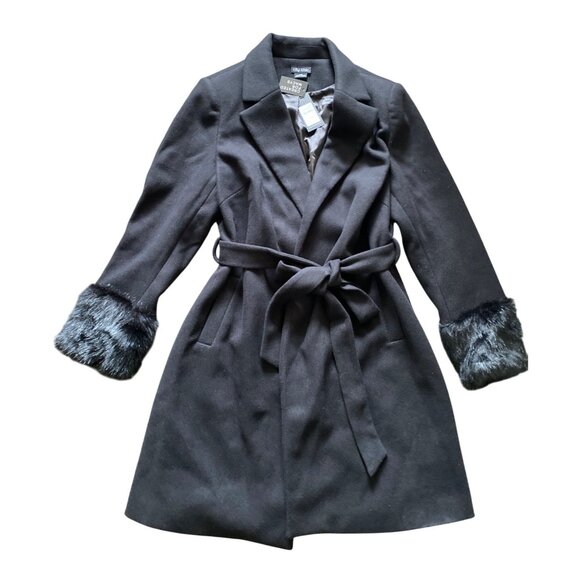 City Chic Jackets & Blazers - City Chic Black Coat Fluffe – Size 16 Faux Fur Cuff Belted Jacket NEW